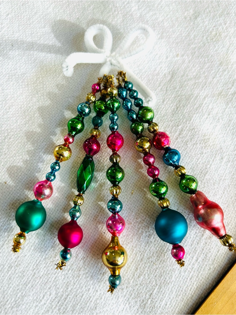 Mini Vintage Repurposed holiday Christmas ornaments, mercury Glass bead icicle